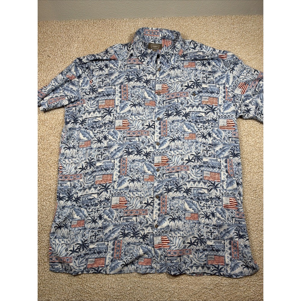 The Foundry Supply Co Mens 2XLT USA Flag AOP Short Sleeve Button Up Rayon Shirt